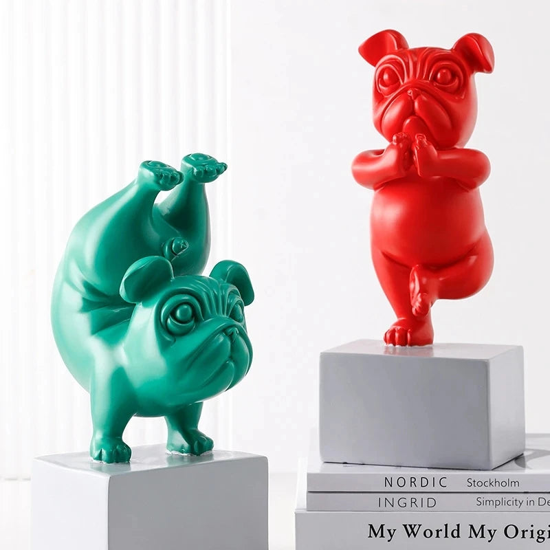 Lovely Yoga French Bulldog Statue Resin Figurines Nordic Creative Cartoon Animals Sculpture Children' Room Decor Crafts