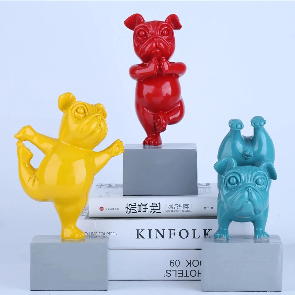 Lovely Yoga French Bulldog Statue Resin Figurines Nordic Creative Cartoon Animals Sculpture Children' Room Decor Crafts