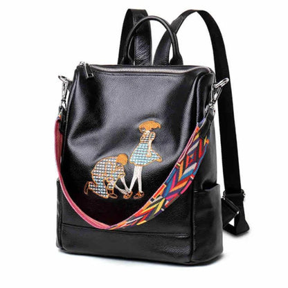 Lovers embroidered cowhide backpack women's leather Korean version 2023 new multi-functional trend all-in-one backpack