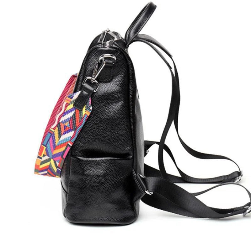 Lovers embroidered cowhide backpack women's leather Korean version 2023 new multi-functional trend all-in-one backpack