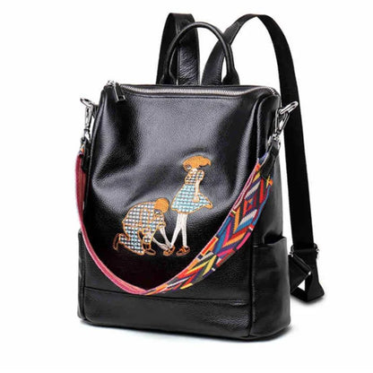 Lovers embroidered cowhide backpack women's leather Korean version 2023 new multi-functional trend all-in-one backpack