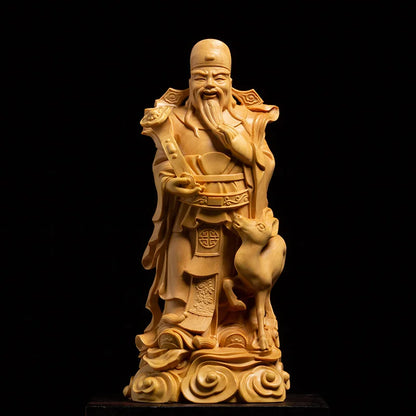 Lucky Buddha Statue Fu Lu Shou Three-star Ornaments Boxwood Wood Carving Chinese Home Living Room Decoration Crafts