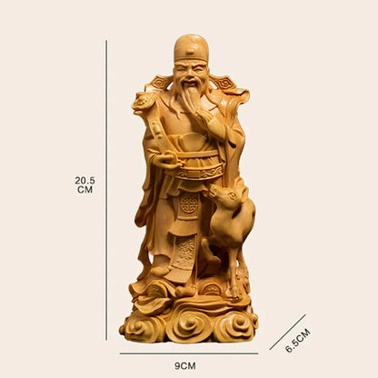 Lucky Buddha Statue Fu Lu Shou Three-star Ornaments Boxwood Wood Carving Chinese Home Living Room Decoration Crafts