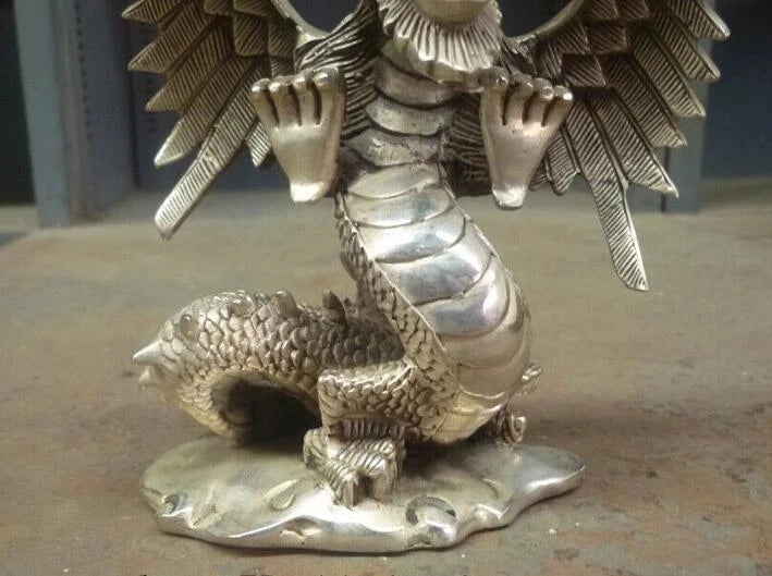 Lucky China Chinese Fengshui Silver Home Fly Dragon Statue Figure