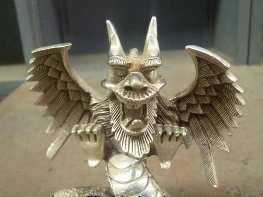 Lucky China Chinese Fengshui Silver Home Fly Dragon Statue Figure