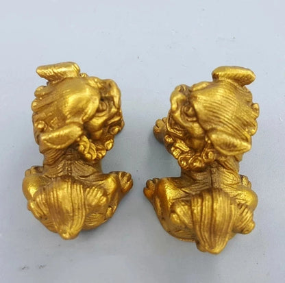 Lucky Chinese Fengshui Pure Brass Guardian Foo Fu Dog Lion Statue Pair metal crafts decor