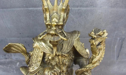 Lucky Chinese Myth Pure Brass Copper Dragon Lord King Longwang Rain God Statue