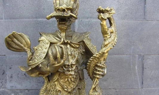 Lucky Chinese Myth Pure Brass Copper Dragon Lord King Longwang Rain God Statue