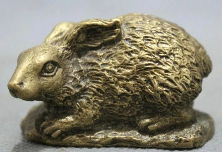 Lucky Chinese Pure Brass Folk Year Zodiac Animals Wealth Lovely Rabbit Statue