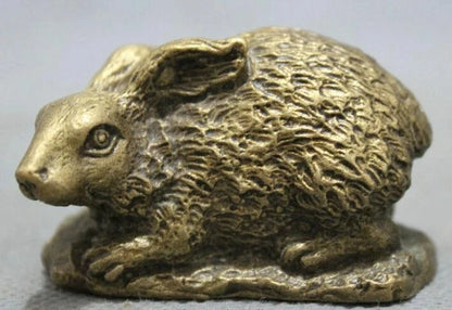 Lucky Chinese Pure Brass Folk Year Zodiac Animals Wealth Lovely Rabbit Statue