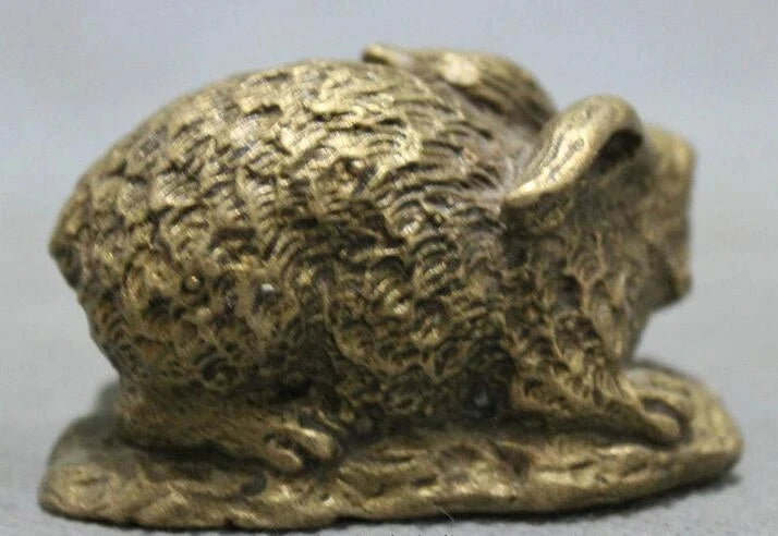 Lucky Chinese Pure Brass Folk Year Zodiac Animals Wealth Lovely Rabbit Statue