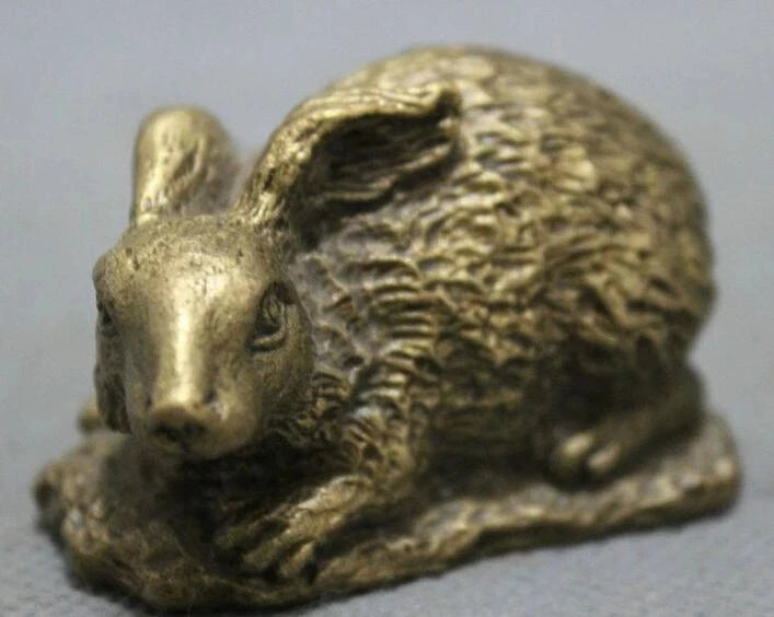 Lucky Chinese Pure Brass Folk Year Zodiac Animals Wealth Lovely Rabbit Statue