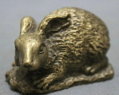 Lucky Chinese Pure Brass Folk Year Zodiac Animals Wealth Lovely Rabbit Statue