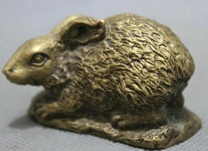 Lucky Chinese Pure Brass Folk Year Zodiac Animals Wealth Lovely Rabbit Statue