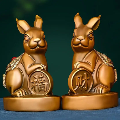 Lucky Copper Animal Rabbit Ornaments Wealth Fortune Home Office Desktop Antique Decor Figurines