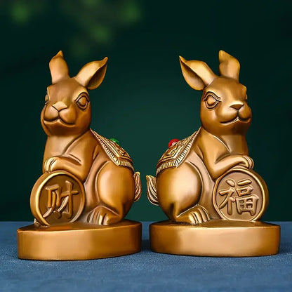 Lucky Copper Animal Rabbit Ornaments Wealth Fortune Home Office Desktop Antique Decor Figurines