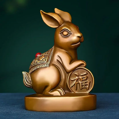 Lucky Copper Animal Rabbit Ornaments Wealth Fortune Home Office Desktop Antique Decor Figurines