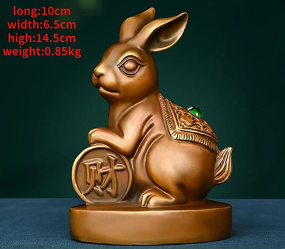 Lucky Copper Animal Rabbit Ornaments Wealth Fortune Home Office Desktop Antique Decor Figurines