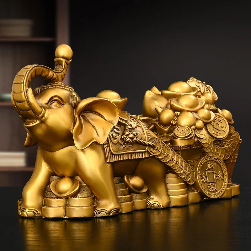 Lucky Elephant Figurines Copper Elephant Pull Yuanbao Jubilee Ruyi Lucky Home Office Desktop Decoration