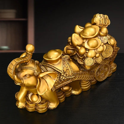 Lucky Elephant Figurines Copper Elephant Pull Yuanbao Jubilee Ruyi Lucky Home Office Desktop Decoration