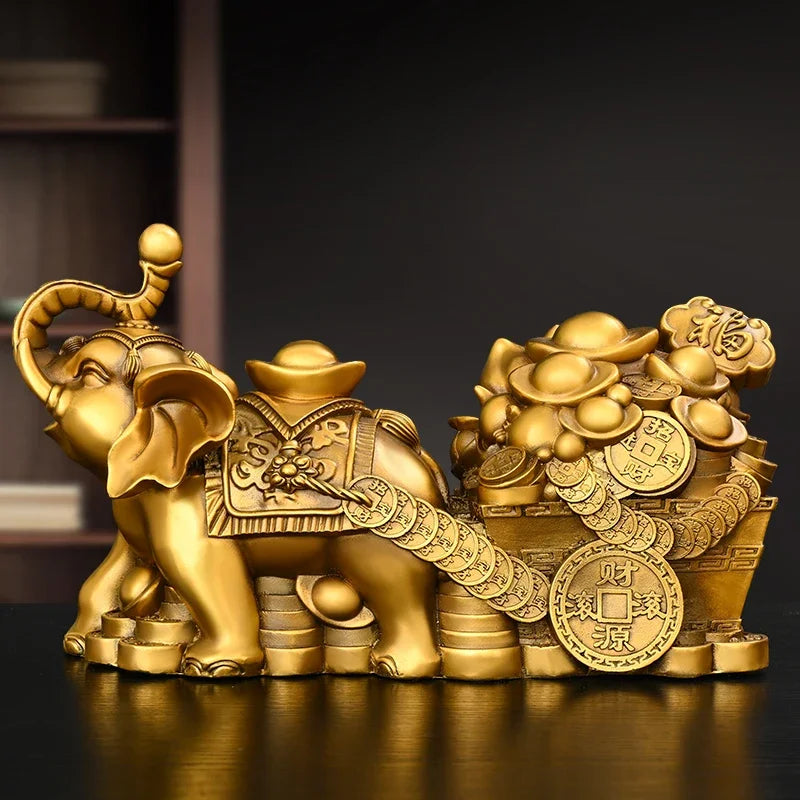 Lucky Elephant Figurines Copper Elephant Pull Yuanbao Jubilee Ruyi Lucky Home Office Desktop Decoration
