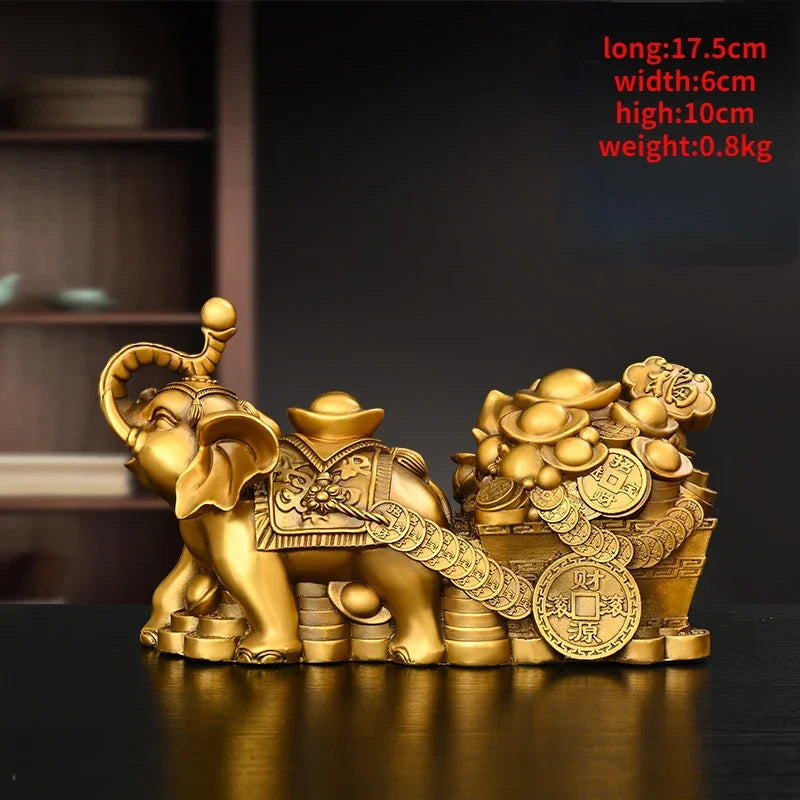 Lucky Elephant Figurines Copper Elephant Pull Yuanbao Jubilee Ruyi Lucky Home Office Desktop Decoration