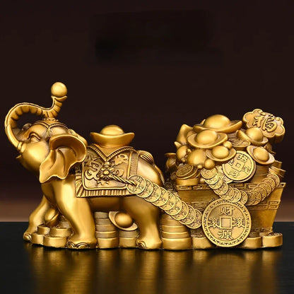 Lucky Elephant Figurines Copper Elephant Pull Yuanbao Jubilee Ruyi Lucky Home Office Desktop Decoration