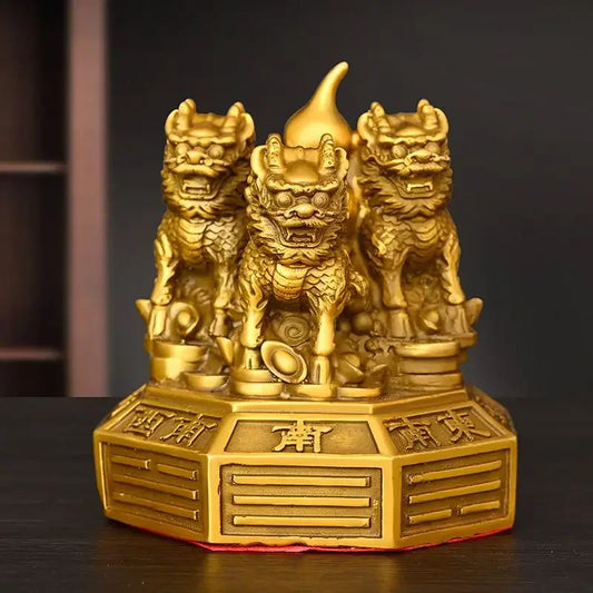 Lucky Feng Shui Copper Unicorn Ornaments Gossip Formation Money Yuanbao Gourd Home Decor Statues