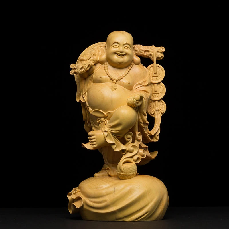 Lucky Maitreya Wood Statue Ornaments Home Car Decorations Collection Laughing Buddha Statue Gifts Buddha Figures