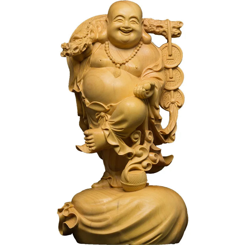 Lucky Maitreya Wood Statue Ornaments Home Car Decorations Collection Laughing Buddha Statue Gifts Buddha Figures