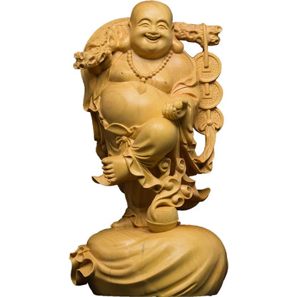 Lucky Maitreya Wood Statue Ornaments Home Car Decorations Collection Laughing Buddha Statue Gifts Buddha Figures