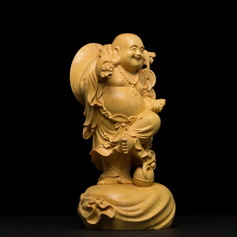 Lucky Maitreya Wood Statue Ornaments Home Car Decorations Collection Laughing Buddha Statue Gifts Buddha Figures