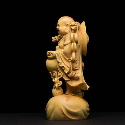 Lucky Maitreya Wood Statue Ornaments Home Car Decorations Collection Laughing Buddha Statue Gifts Buddha Figures