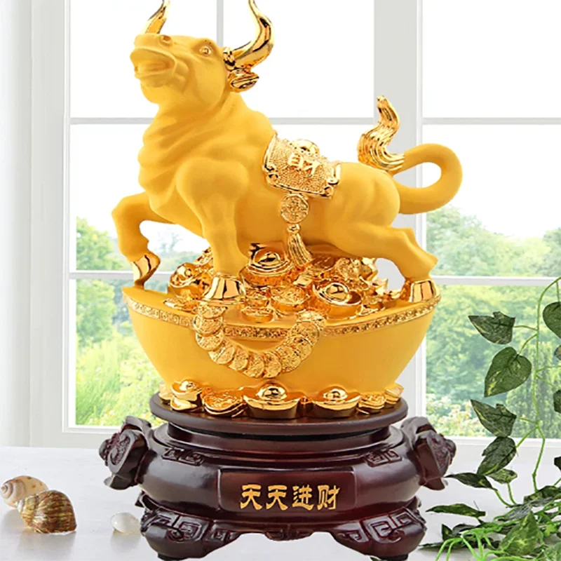 Lucky Money Cattle Sculpture Resin Ornaments Living Room Desktop Wine Cabinet Decorations Office Desktop Decor Opening Gifts