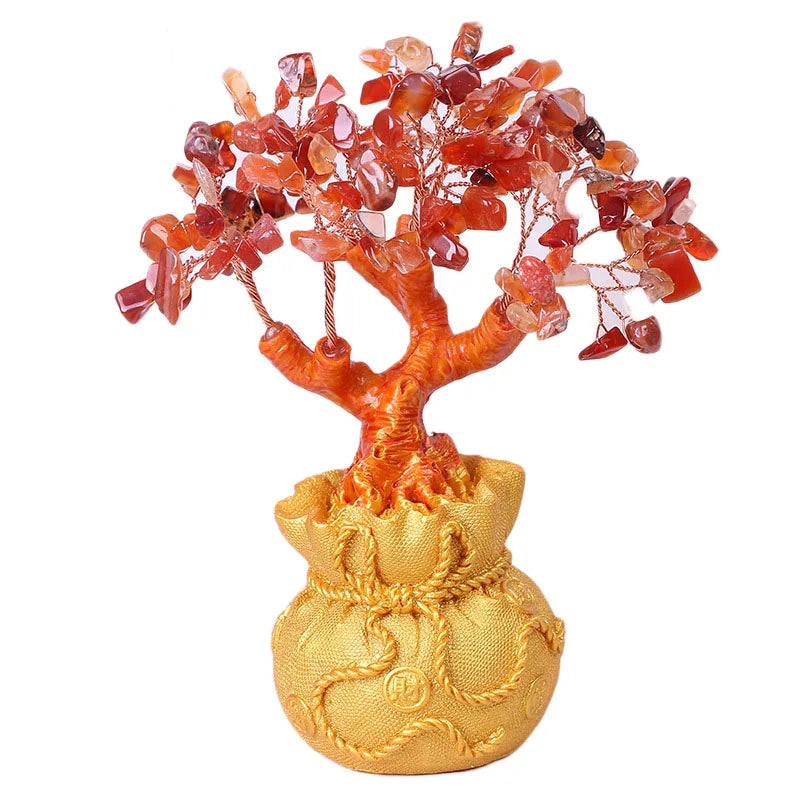 Lucky Money Tree Chinese Gold Ingot Crystal Fortune Tree Ornament Wealth Ornament Home Office Table Decoration Tabletop Crafts
