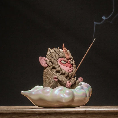 Lucky Original Sun Wukong Monkey Incense Ceramics Incense Burner Animals Incense Holder Mini Sandalwood Censer Craft Home Decors