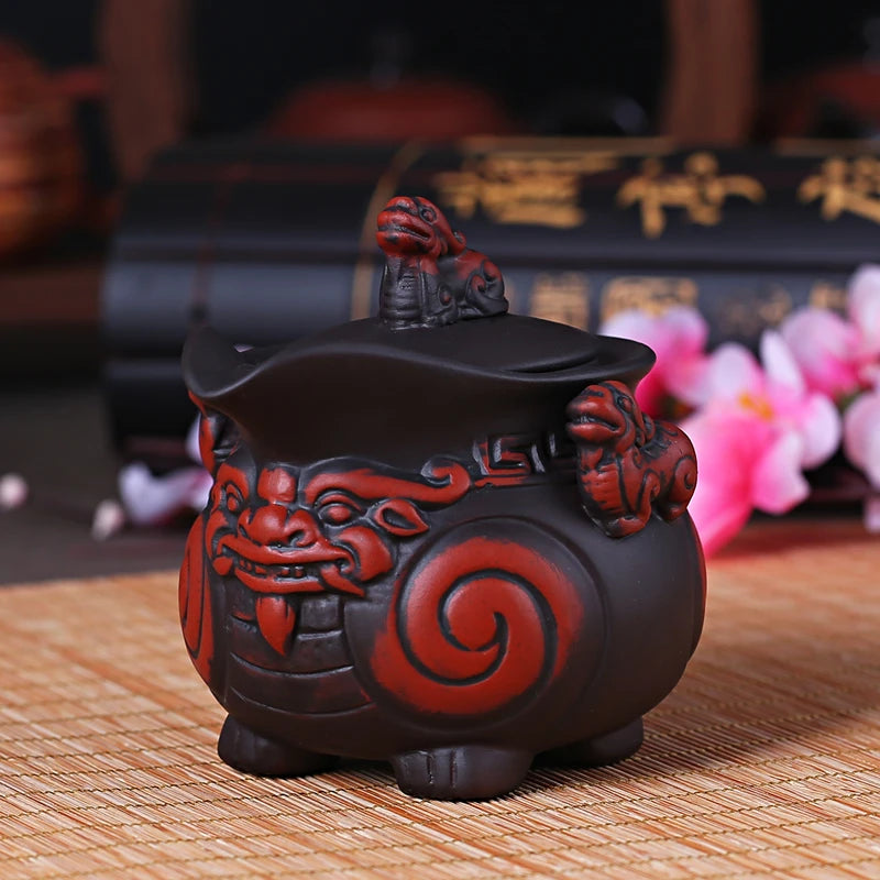 Lucky Pixiu Hand Holding Pot, Filter Bubble Teapot, A Pot and a Cup, Black, Red, Purple Sand Tea Set, Retro Teaware Travel Set