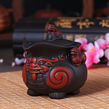 Lucky Pixiu Hand Holding Pot, Filter Bubble Teapot, A Pot and a Cup, Black, Red, Purple Sand Tea Set, Retro Teaware Travel Set