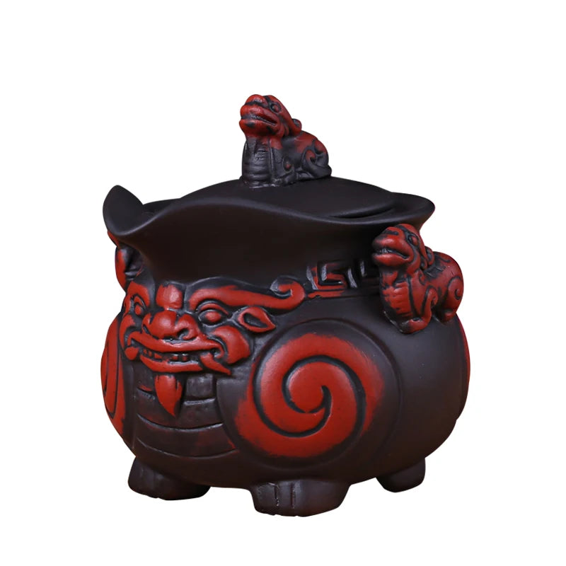 Lucky Pixiu Hand Holding Pot, Filter Bubble Teapot, A Pot and a Cup, Black, Red, Purple Sand Tea Set, Retro Teaware Travel Set