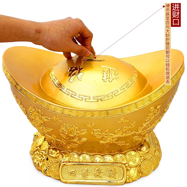 Lucky gold ingot piggy bank ingot Feng shui handicraft preopening Large crafts gift Home decoration