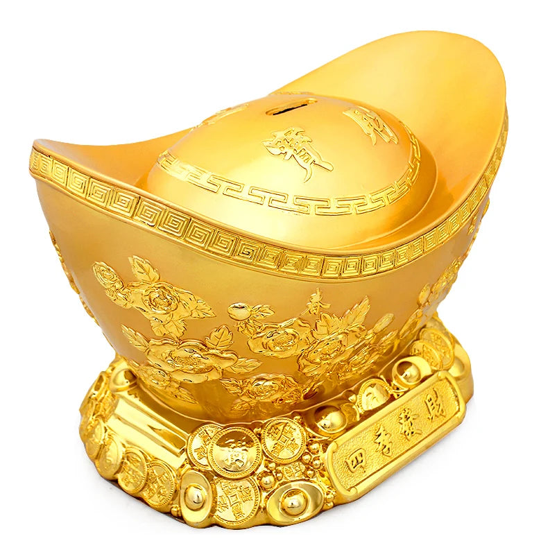 Lucky gold ingot piggy bank ingot Feng shui handicraft preopening Large crafts gift Home decoration