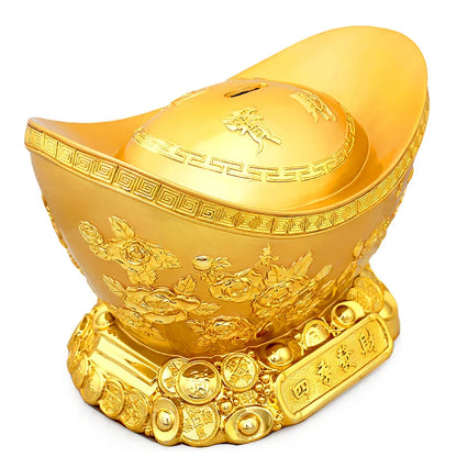 Lucky gold ingot piggy bank ingot Feng shui handicraft preopening Large crafts gift Home decoration