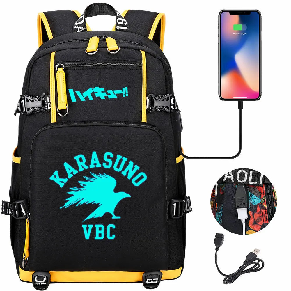 Luminous Anime Haikyuu!! USB Boy Girl Kids Book School Bags Large Capacity Teenagers Schoolbags Women Men Travel Laptop Backpack