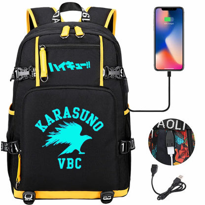 Luminous Anime Haikyuu!! USB Boy Girl Kids Book School Bags Large Capacity Teenagers Schoolbags Women Men Travel Laptop Backpack