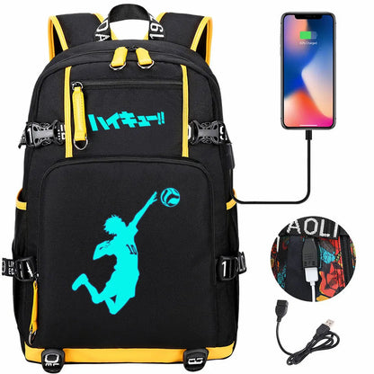 Luminous Anime Haikyuu!! USB Boy Girl Kids Book School Bags Large Capacity Teenagers Schoolbags Women Men Travel Laptop Backpack
