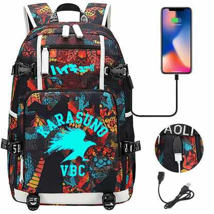Luminous Anime Haikyuu!! USB Boy Girl Kids Book School Bags Large Capacity Teenagers Schoolbags Women Men Travel Laptop Backpack