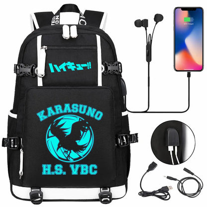 Luminous Anime Haikyuu!! USB Boy Girl Kids Book School Bags Large Capacity Teenagers Schoolbags Women Men Travel Laptop Backpack