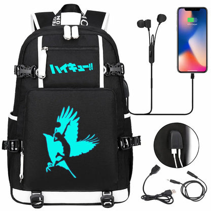 Luminous Anime Haikyuu!! USB Boy Girl Kids Book School Bags Large Capacity Teenagers Schoolbags Women Men Travel Laptop Backpack
