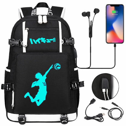 Luminous Anime Haikyuu!! USB Boy Girl Kids Book School Bags Large Capacity Teenagers Schoolbags Women Men Travel Laptop Backpack