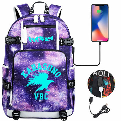 Luminous Anime Haikyuu!! USB Boy Girl Kids Book School Bags Large Capacity Teenagers Schoolbags Women Men Travel Laptop Backpack